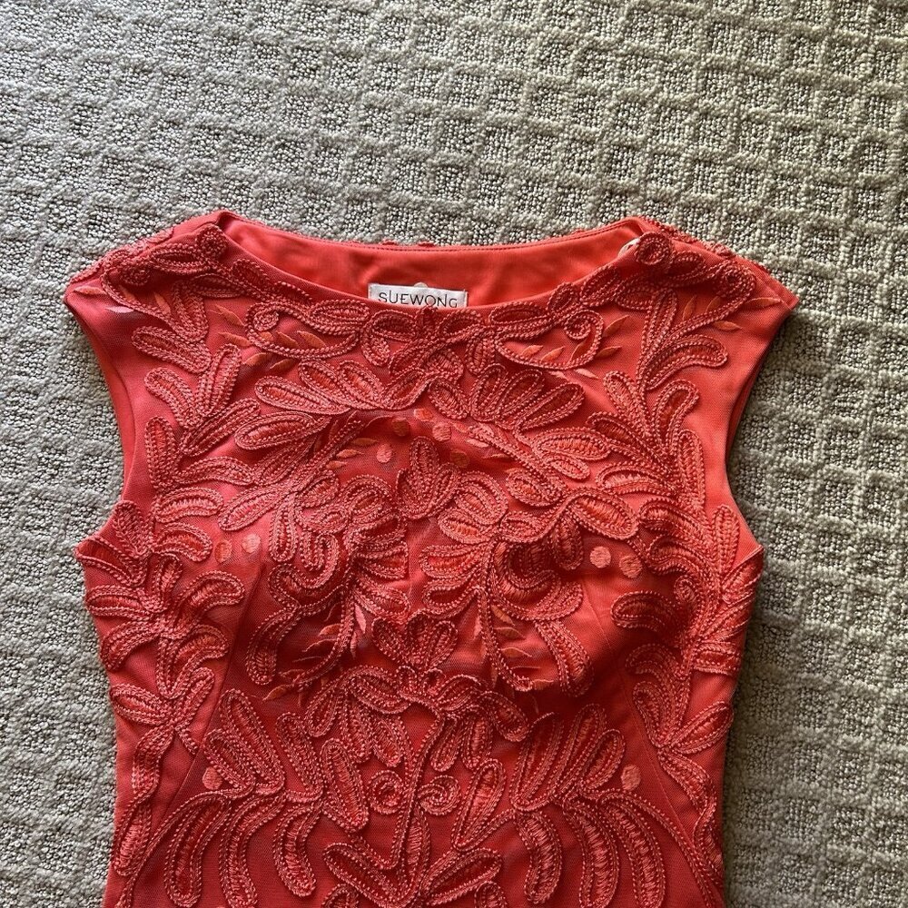 Sue Wong Womens Size 0 Coral Sleeveless Dress Designer Cocktail Embroidered NWOT - Picture 3 of 10